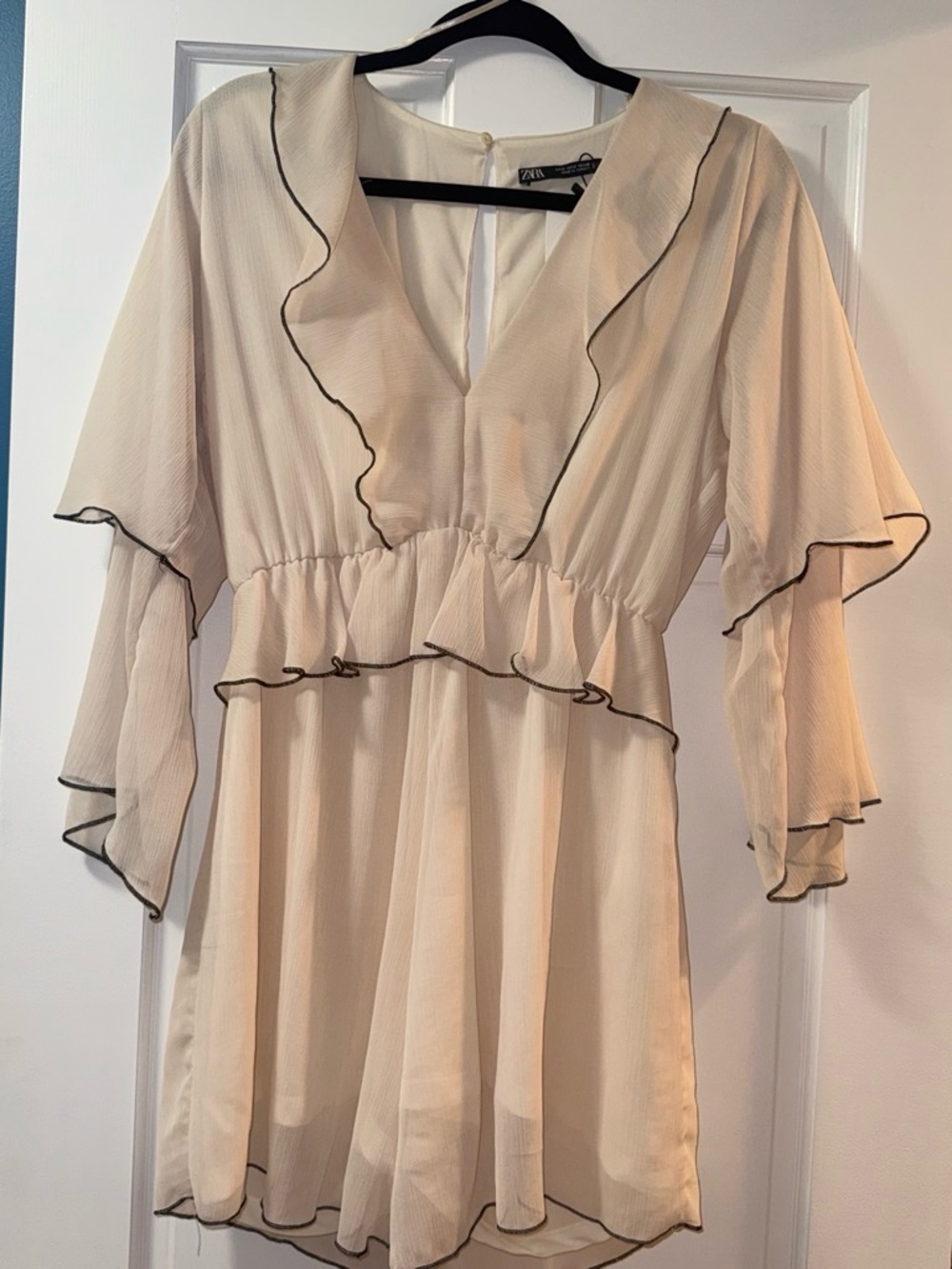 Beige Ruffle V-Neck Romper - Picture 3 of 8